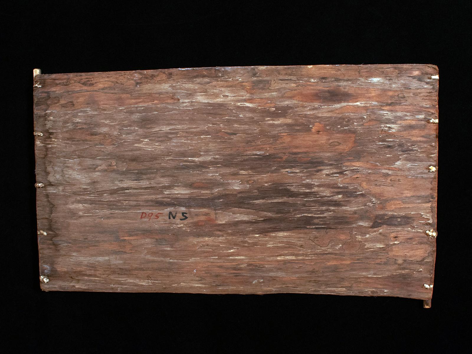 Dipinto a mano Pittura su corteccia di due pesci, Territorio del Nord, Australia in vendita