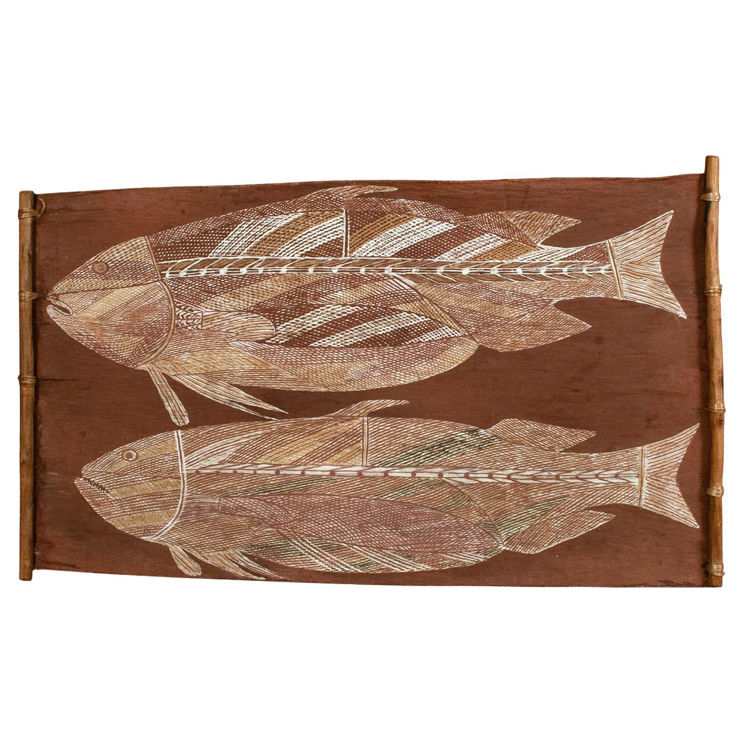 Bark-Gemälde von zwei Fischen, Northern Territory, Australien