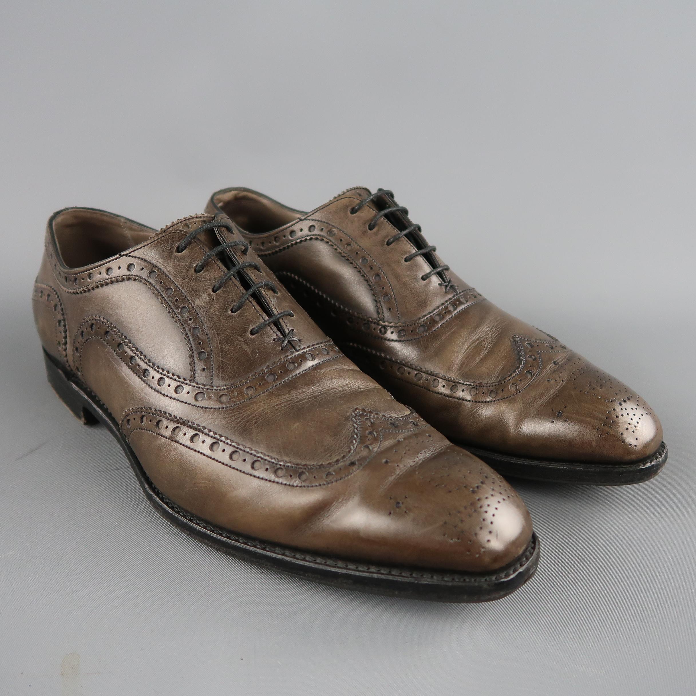 BARKER BLACK ARCHDALE Size 10 Taupe Gray Leather Wingtip Brogues In Good Condition In San Francisco, CA