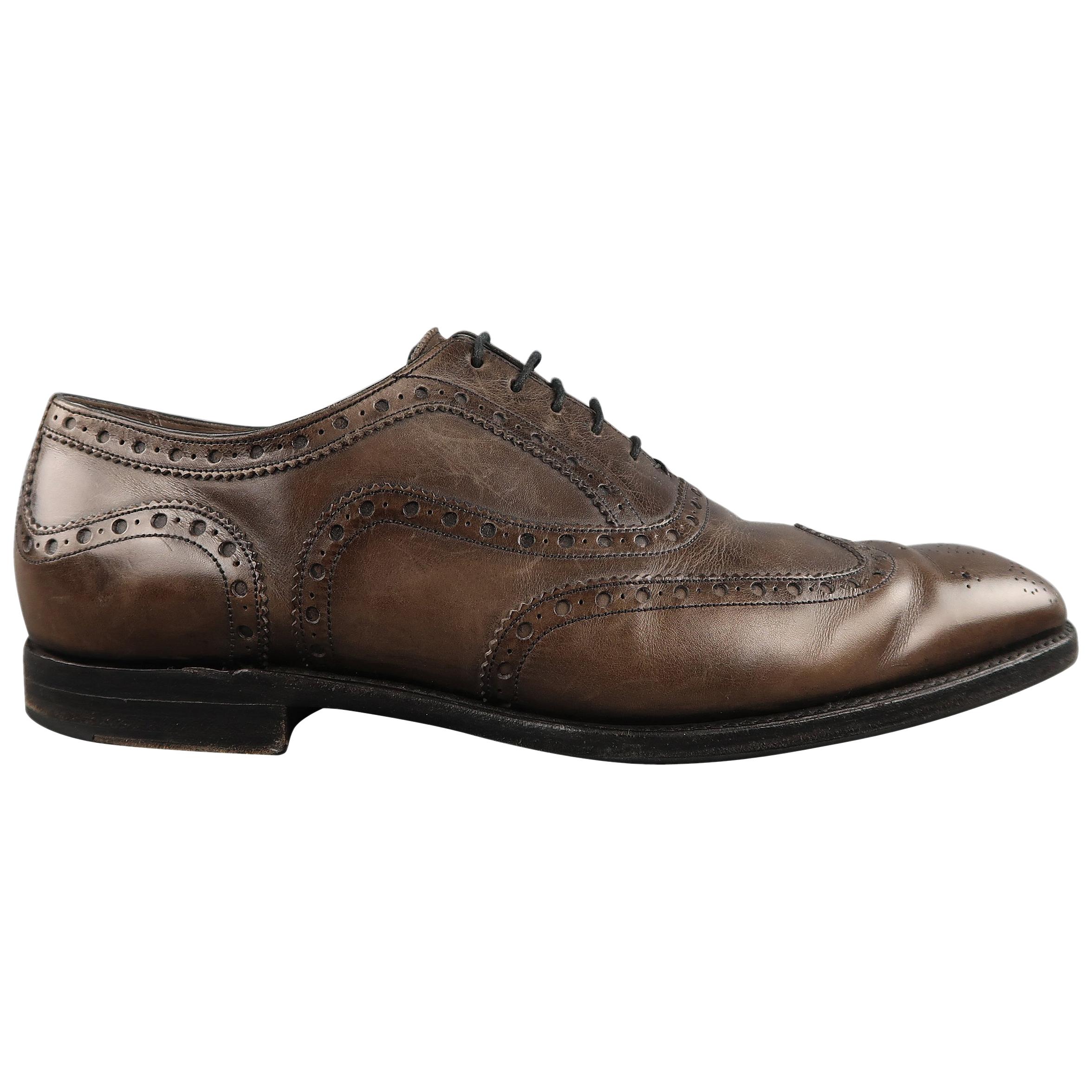 BARKER BLACK ARCHDALE Size 10 Taupe Gray Leather Wingtip Brogues