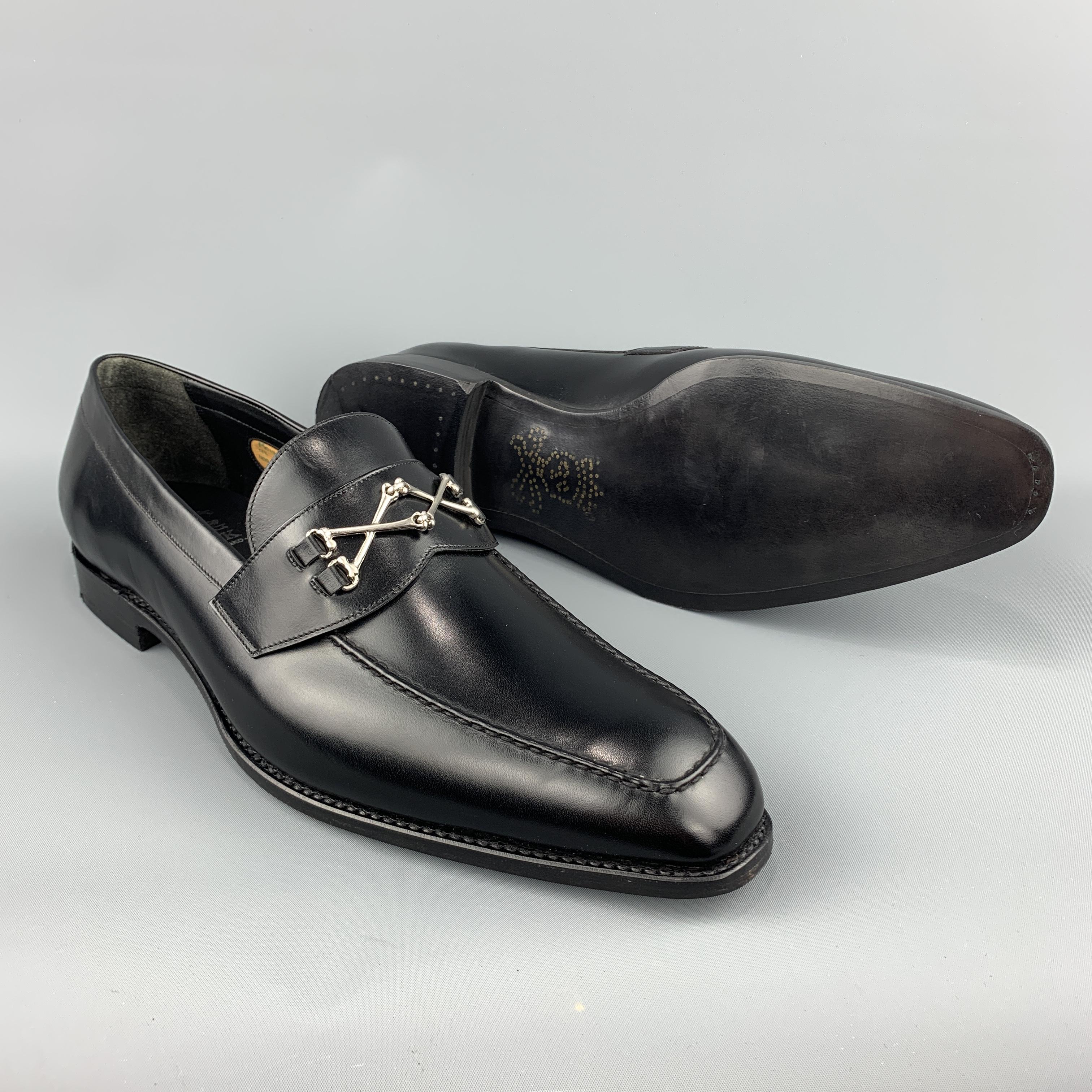 BARKER BLACK Size 12.5 Black Leather Cross Bones Slip On WOLFE Loafers In New Condition In San Francisco, CA