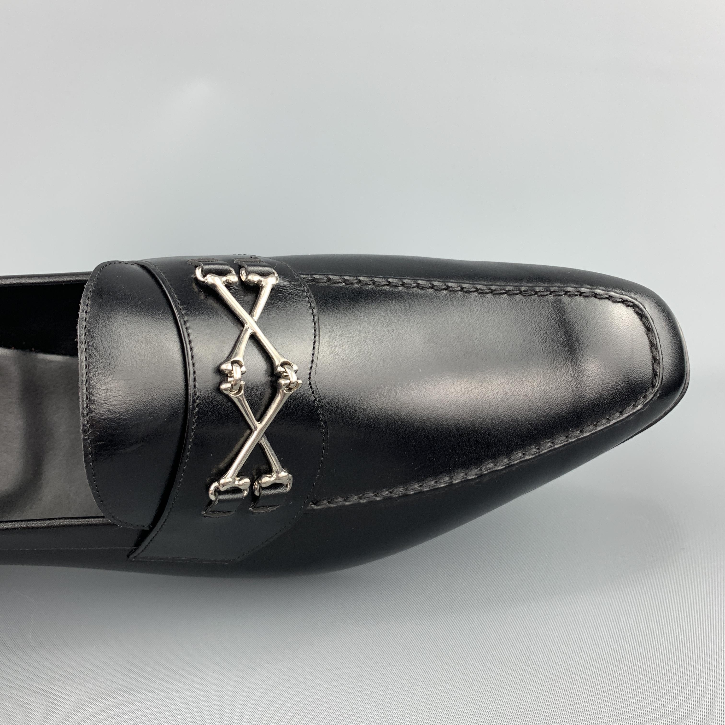 Men's BARKER BLACK Size 12.5 Black Leather Cross Bones Slip On WOLFE Loafers