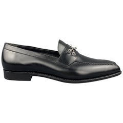 BARKER BLACK Size 12.5 Black Leather Cross Bones Slip On WOLFE Loafers
