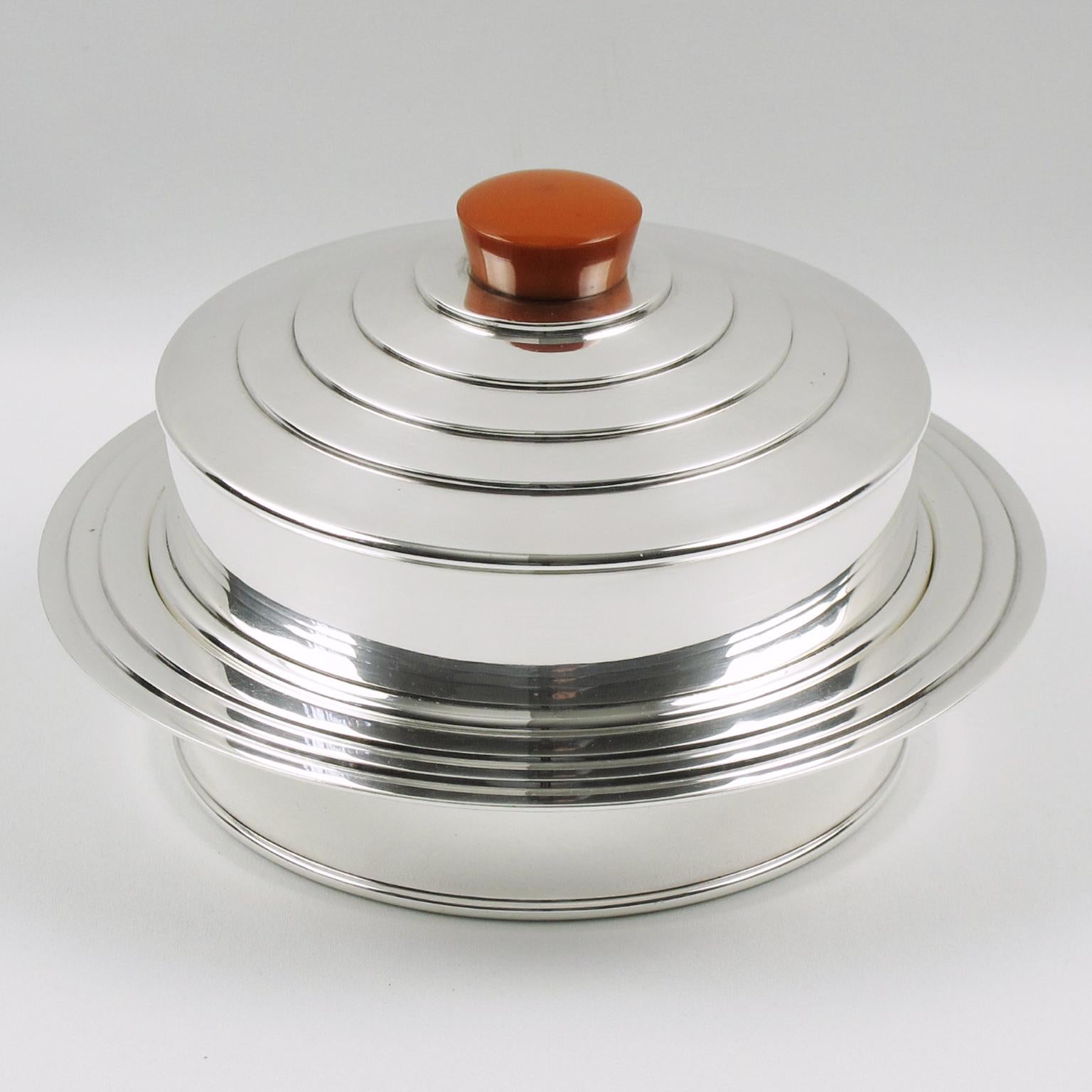 British Barker Bros Art Deco EPNS Silver Plate Bakelite Box Caviar Bowl