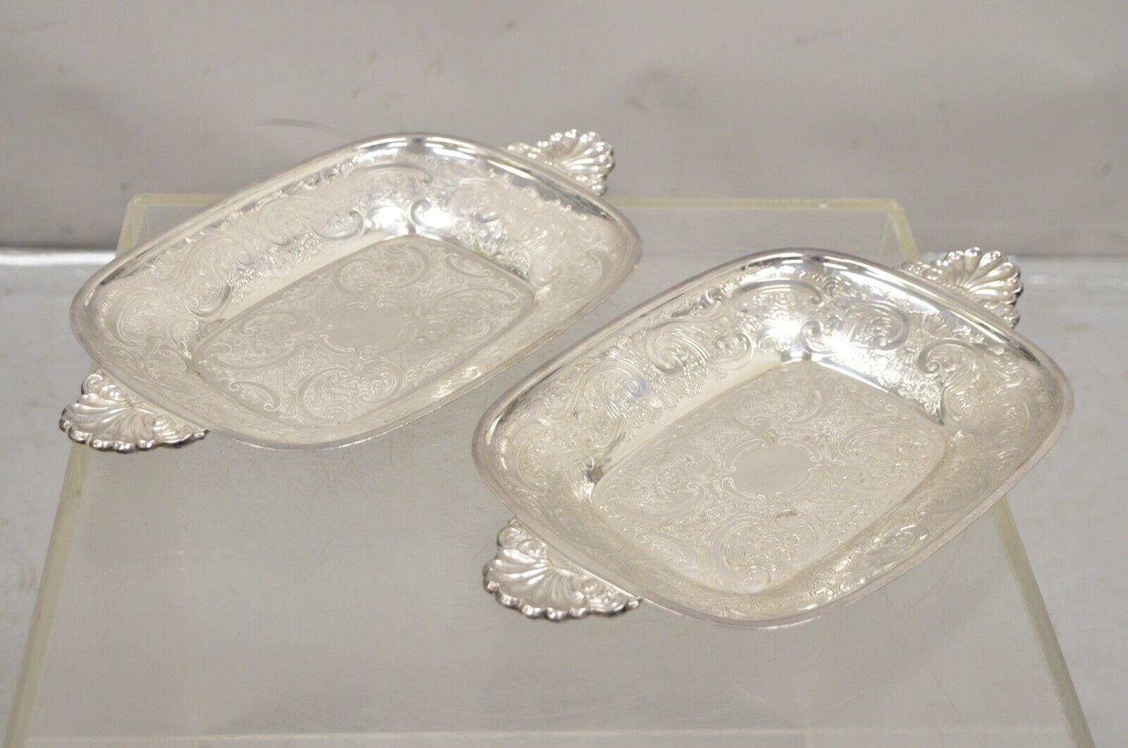 Vintage Barker Ellis England EPCA Silver Plated Shell Handle Etched Candy Dish - a Pair. Circa Mid to Late 20th Century Measurements:  1.5
