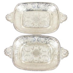 Used Barker Ellis England EPCA Silver Plated Shell Handle Etched Candy Dish - a Pair