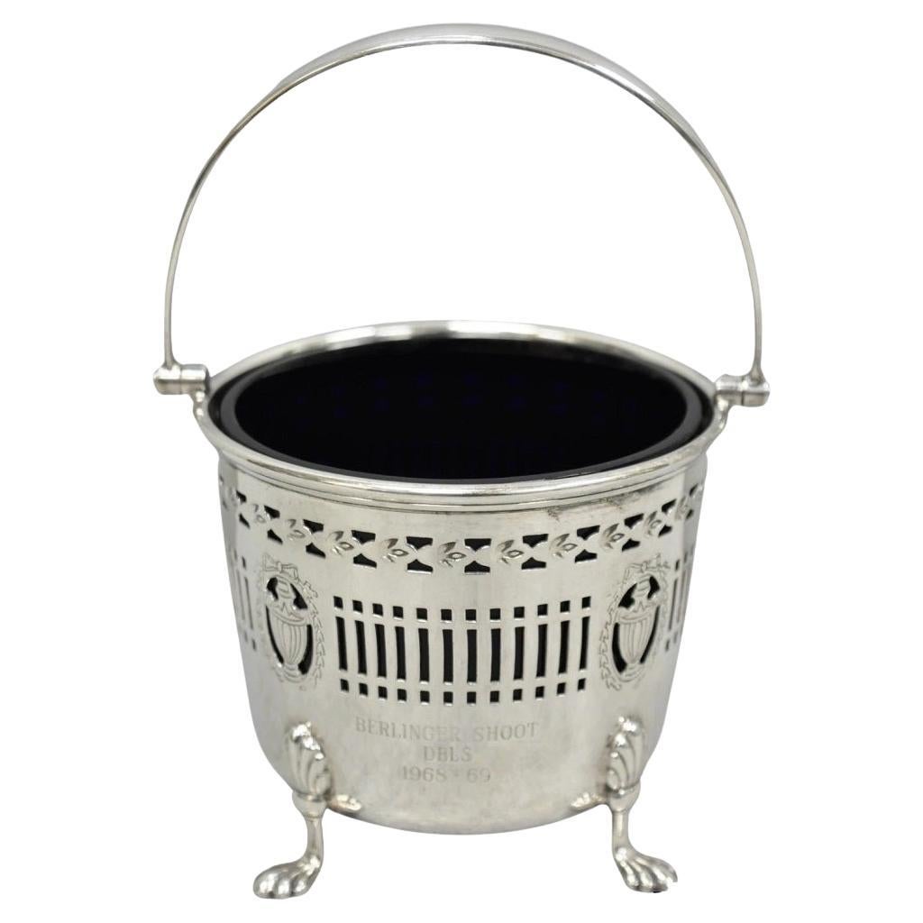 Barker Ellis English Regency Silver Plated Award Sugar Basket w/ Cobalt Blue For Sale