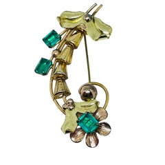 BARKLAY vintage 1/20 12k gold filled emerald glass flower designer brooch