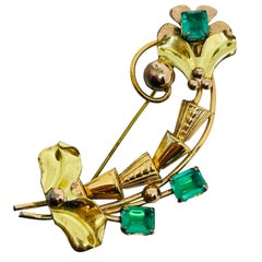 BARKLAY vintage 1/20 12k gold filled emerald glass flower designer brooch