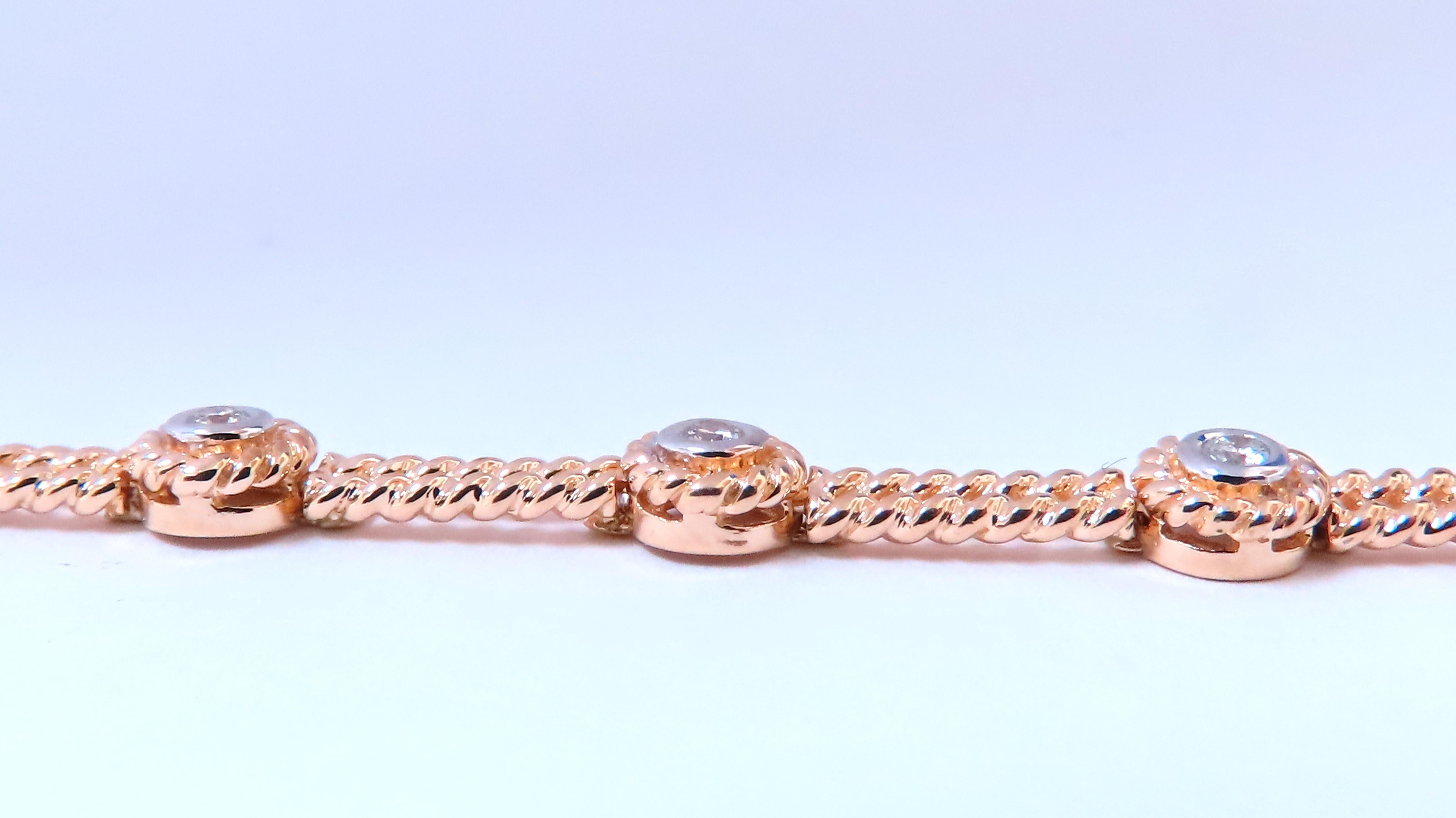 Barley Rope Twist Natural Round Diamonds Link Bracelet
I-color Vs-2 Si-1 clarity.
14kt. yellow gold
11.2 Grams
6mm wide
7.25 inch wide
Functional secure clasp
$4000 Appraisal Certificate to accompany