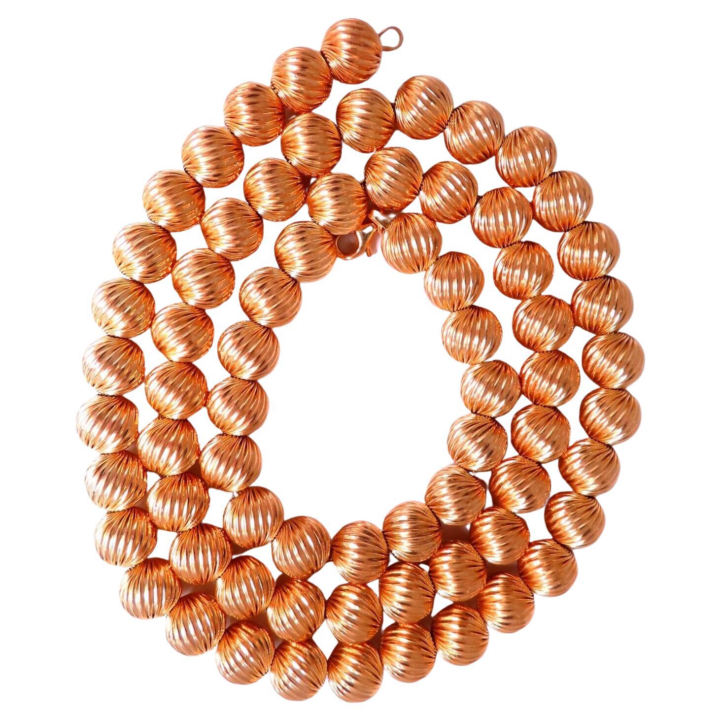 Barley Twist Beads Necklace 14 Karat 52 Grams For Sale