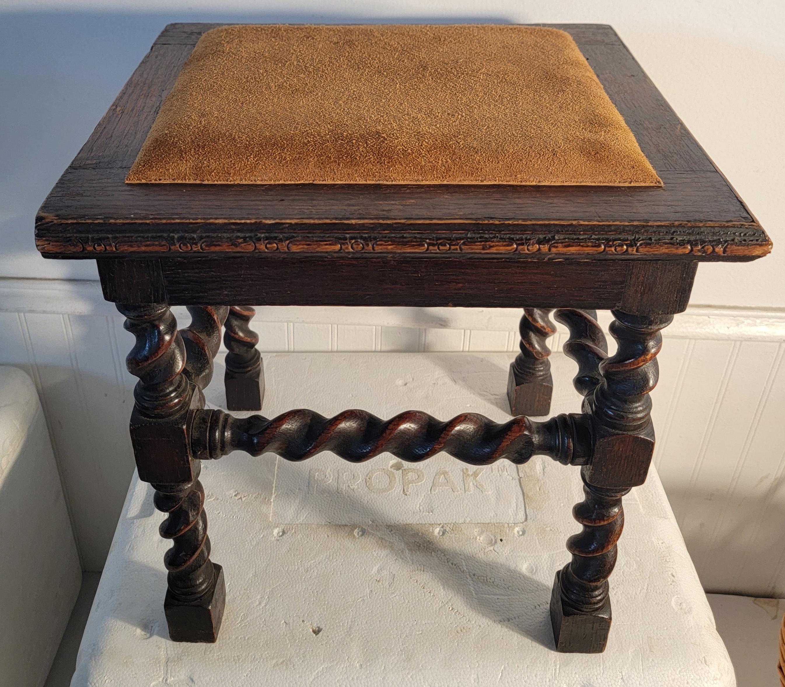 Stile Adirondack Barley Twist Bench/ Stool With Leather Cushion in vendita