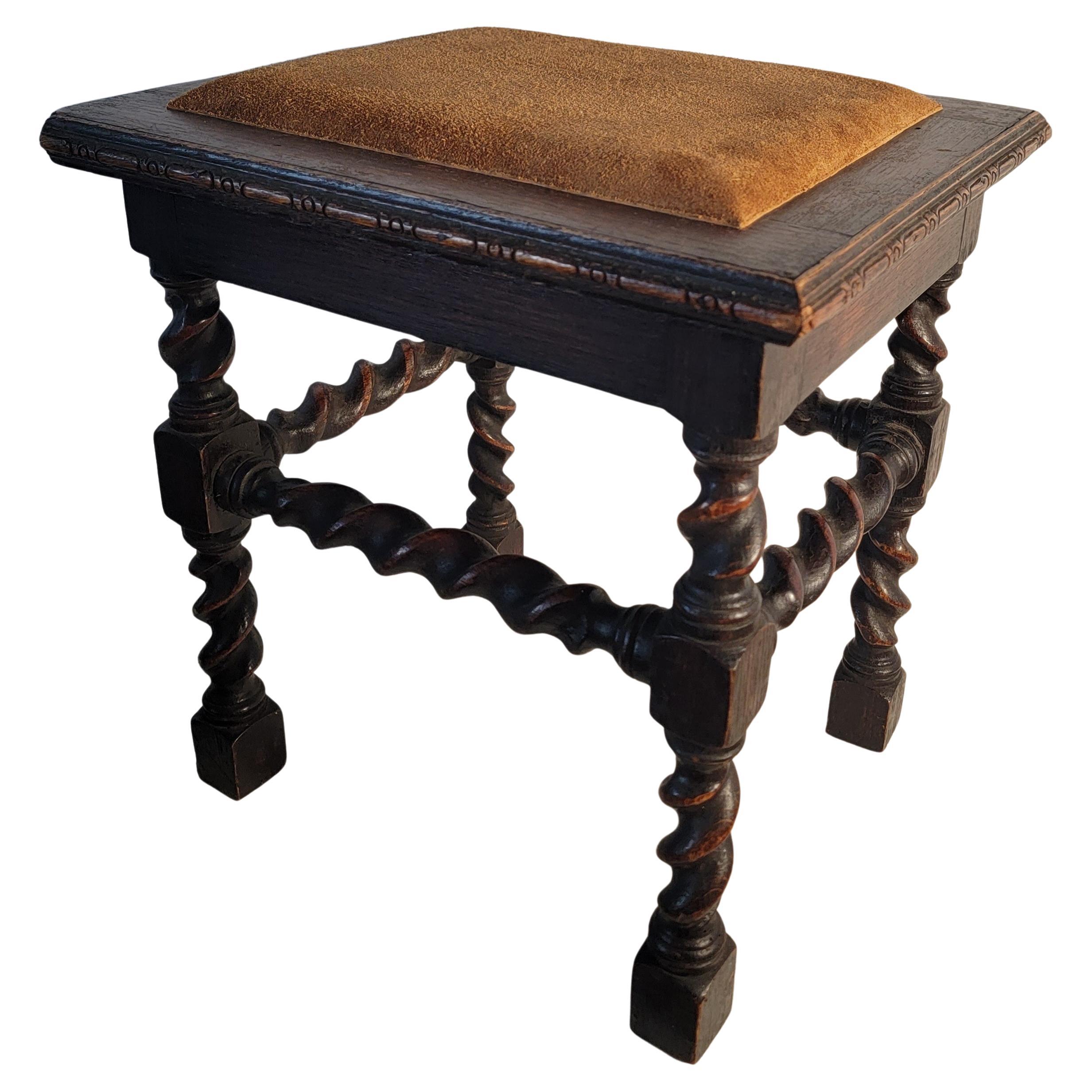 Barley Twist Bench/ Stool With Leather Cushion