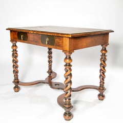 Barley Twist End or Side Table with Exquisite Inlay Marquetry Top and Drawer