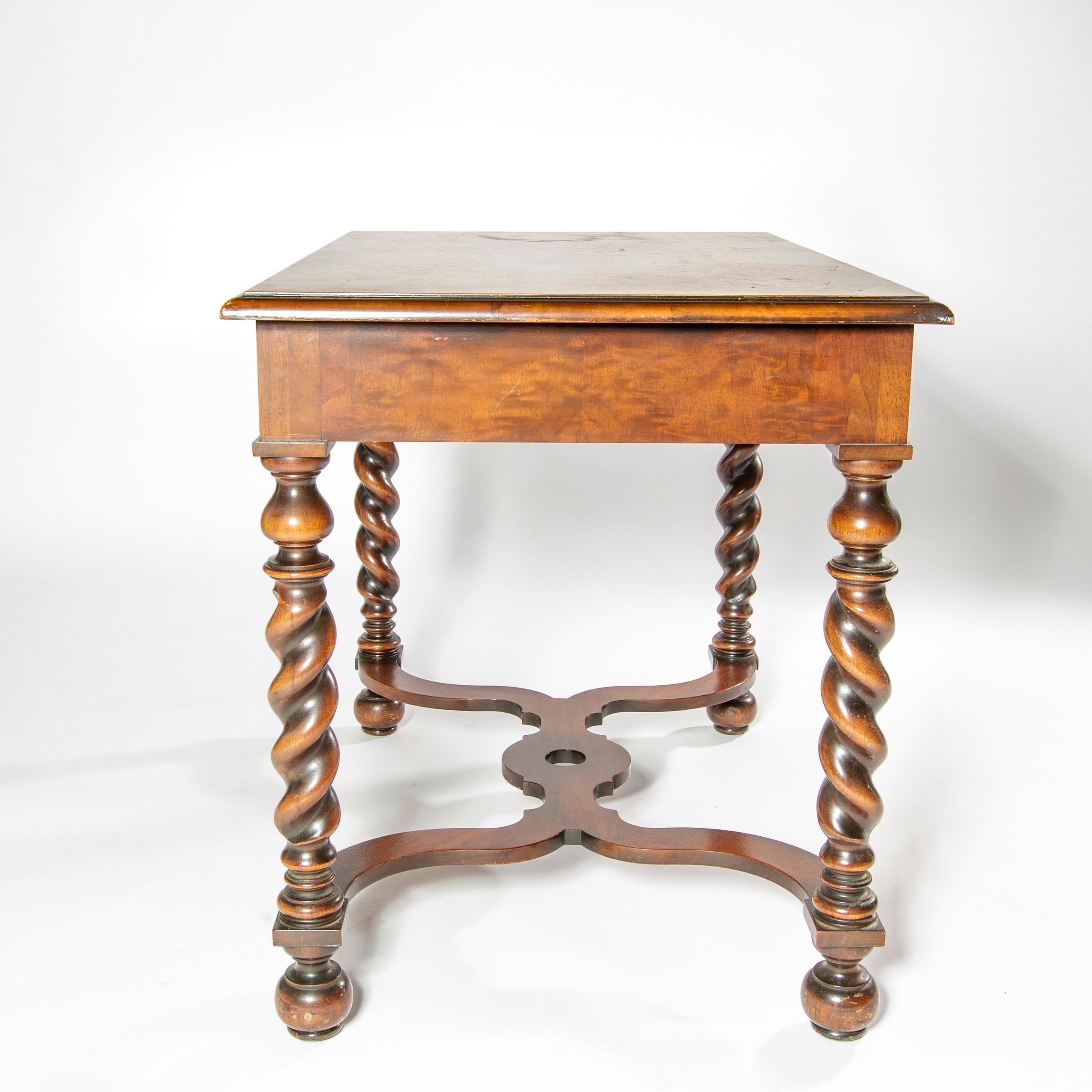 American Barley Twist End or Side Table with Exquisite Inlay Marquetry Top and Drawer For Sale