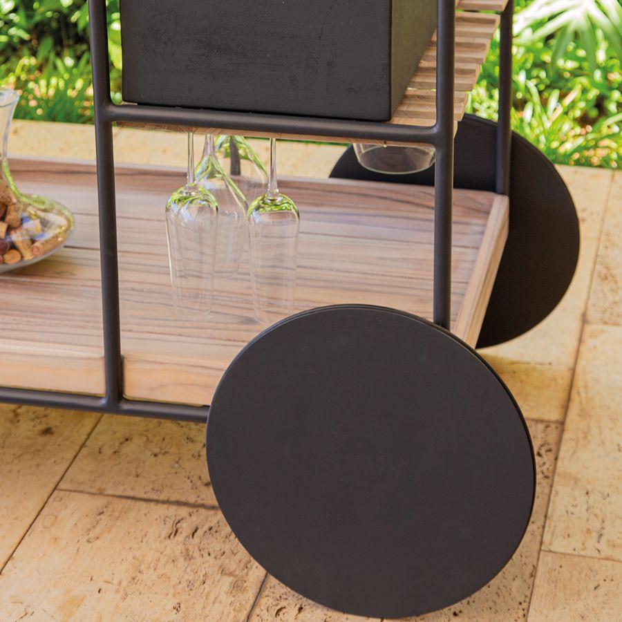 Fatto a mano Carrello da bar Barman, Alluminio e pietra naturale per esterni con accessori in teak in vendita