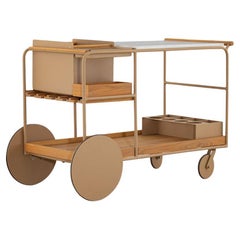 Barman Bar Cart, Outdoor Aluminum and Natural Stone with Teak Accessories