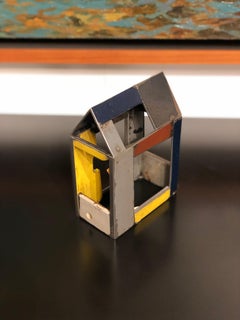 Barn House Structure, Welded Steel Decorative Object Made with Salvaged Steel