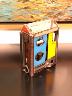 Barn House Structure, Welded Steel Decorative Object Made with Salvaged Steel