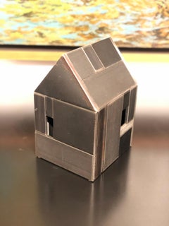 Barn House Structure, Welded Steel Decorative Object Made with Salvaged Steel