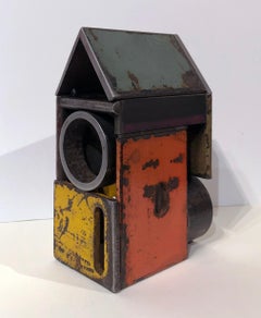 Barn House Structure, Welded Steel Decorative Object Made with Salvaged Steel
