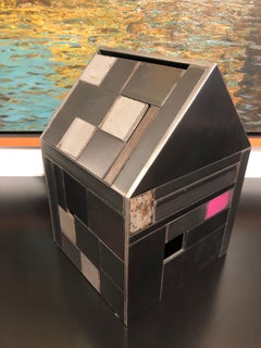 Barn House Structure, Welded Steel Decorative Object Made with Salvaged Steel