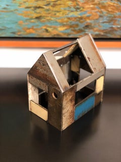 Barn House Structure, Welded Steel Decorative Object Made with Salvaged Steel