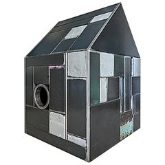 Barn House Structure, Welded Steel Decorative Object Made with Salvaged Steel