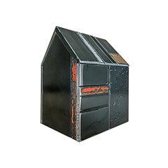 Barn House Structure, Welded Steel Decorative Object Made with Salvaged Steel