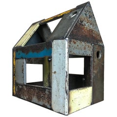 Barn House Structure, Welded Steel Decorative Object Made with Salvaged Steel
