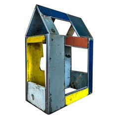 Barn House Structure, Welded Steel Decorative Object Made with Salvaged Steel