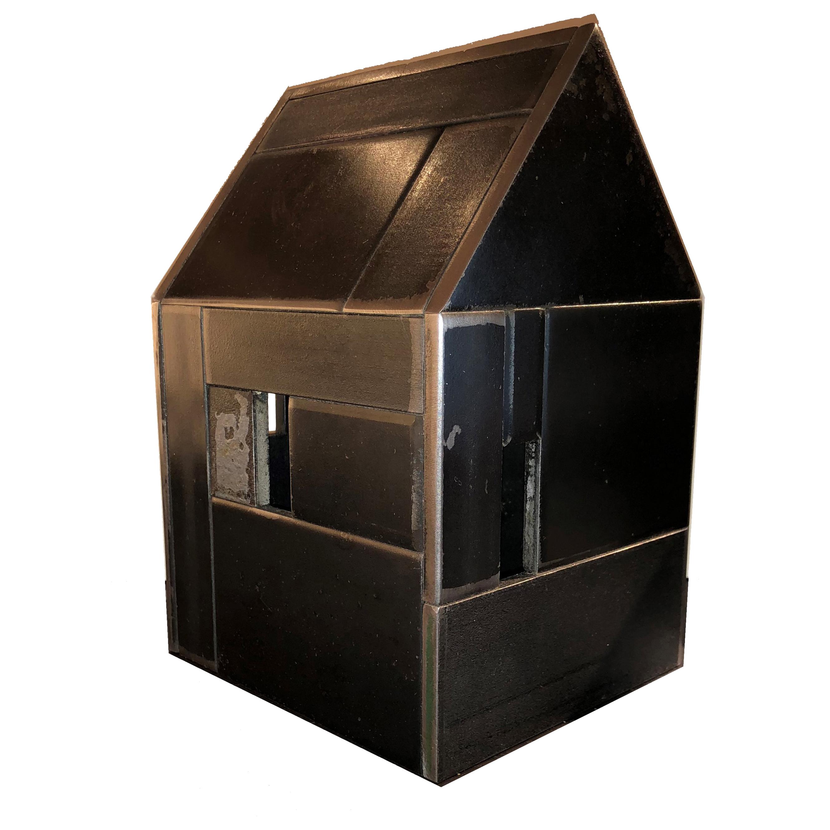 Barn House Structure, Welded Steel Decorative Object Made with Salvaged Steel