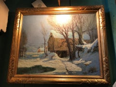 Barn in Moonlight by Frederick John Mulhaupt  American Oil Canvas Laid on Board