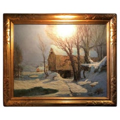Barn al chiaro di luna di Frederick John Mulhaupt  Tela ad olio americana applicata su tavola