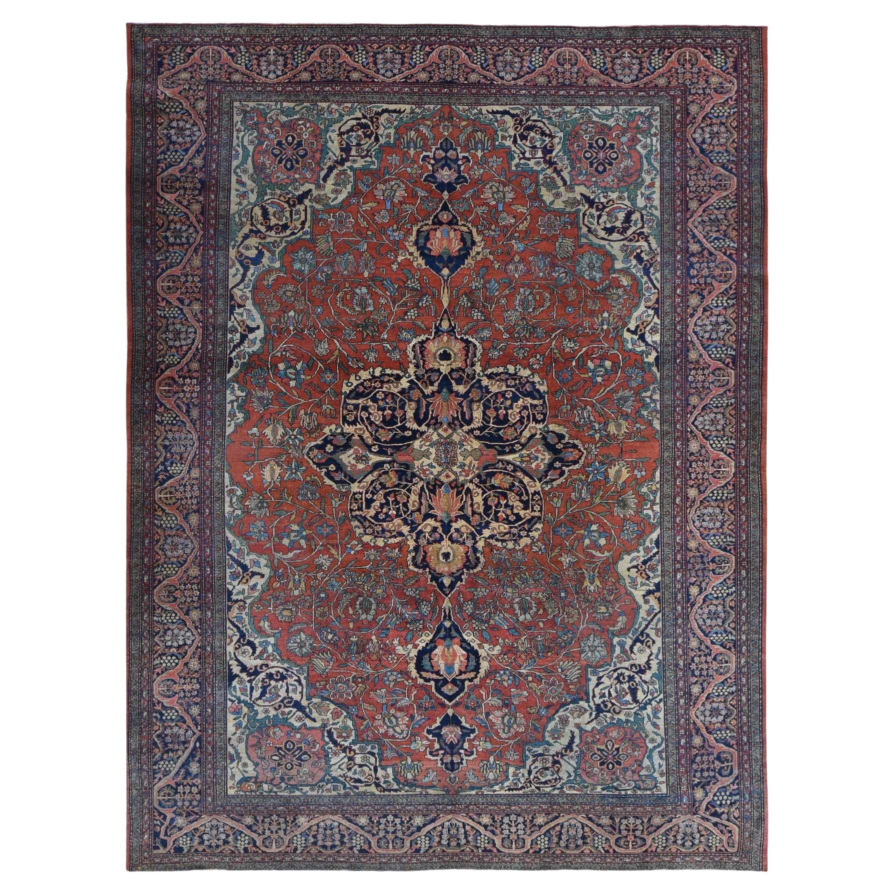 Barn Red Antique Persian Feraghan Sarouk Evenly Worn Hand Knotted Wool Clean Rug For Sale