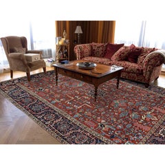 Barn Red Antique Persian Heriz Hand Knotted Pure Wool Clean Oriental Rug