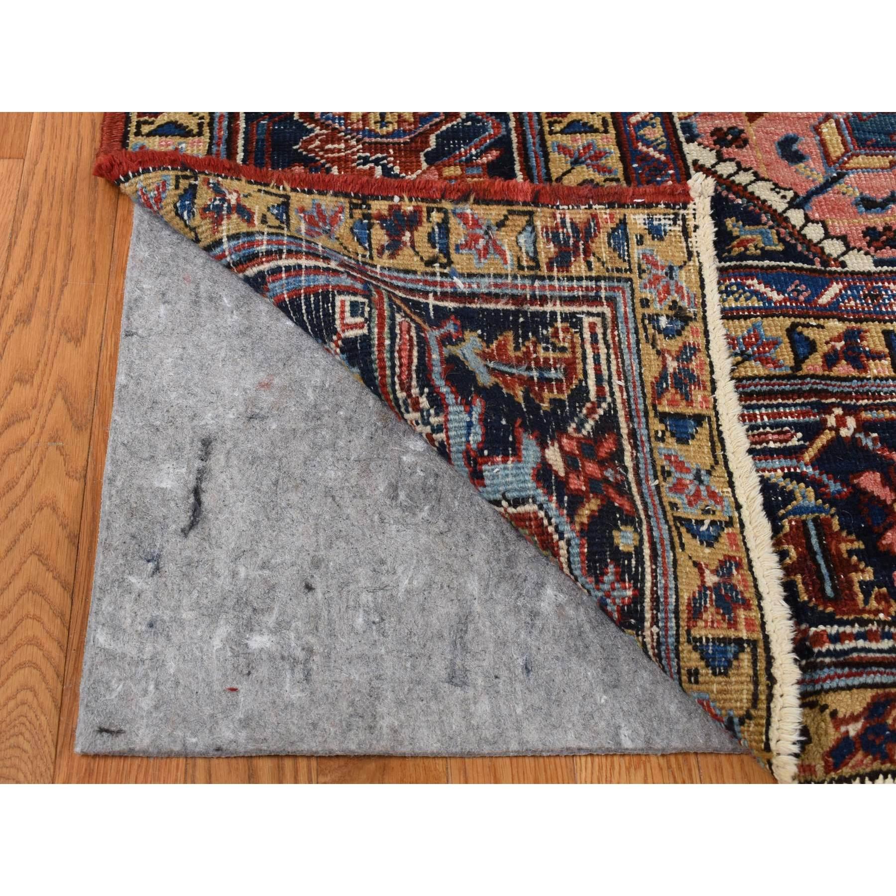 Hand-Knotted Barn Red Antique Persian Heriz Slight Wear Pure Wool Hand Knotted Cleaned Rug For Sale