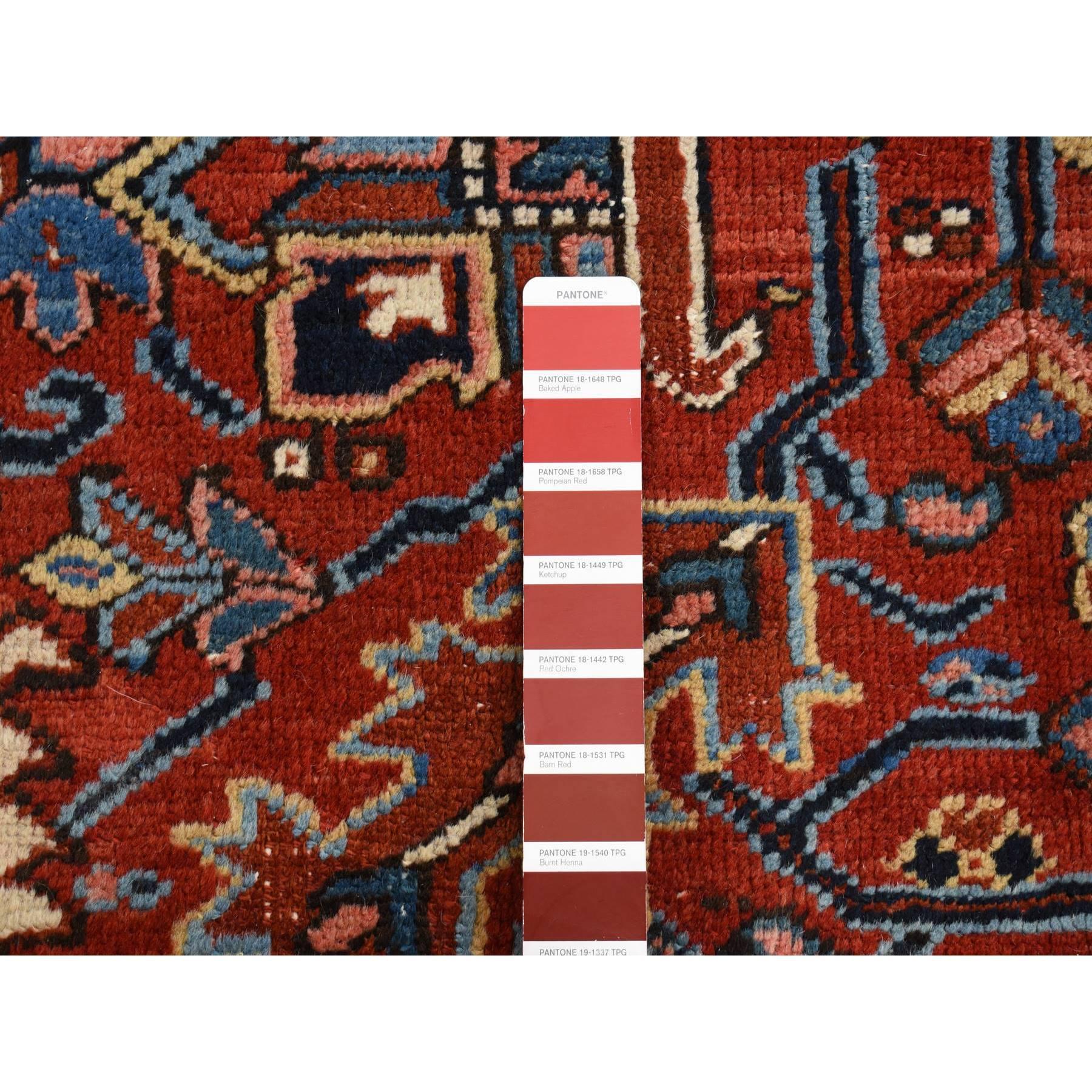 Barn Red Antique Persian Heriz Slight Wear Pure Wool Hand Knotted Cleaned Rug For Sale 1