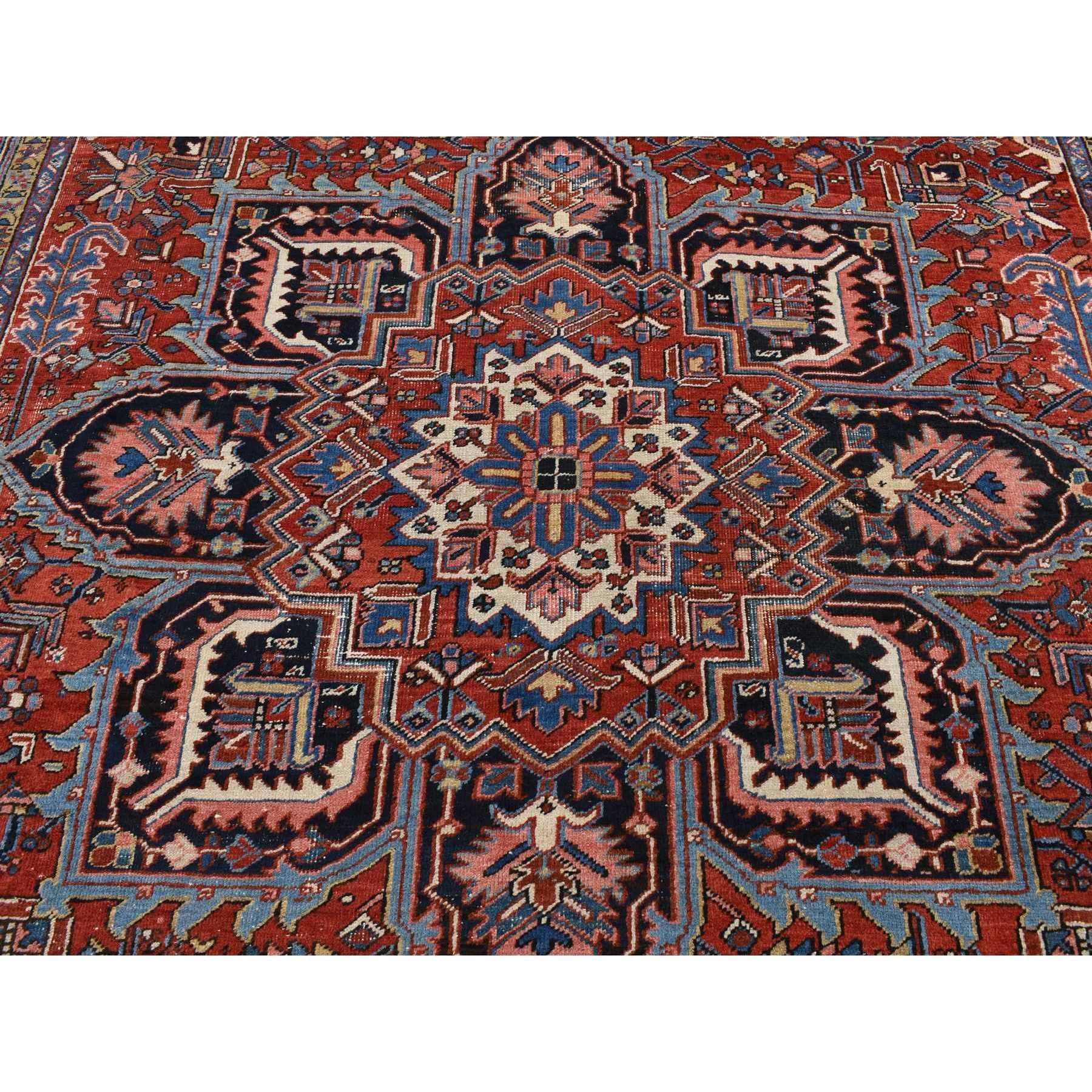 Barn Red Antique Persian Heriz Slight Wear Pure Wool Hand Knotted Cleaned Rug For Sale 2