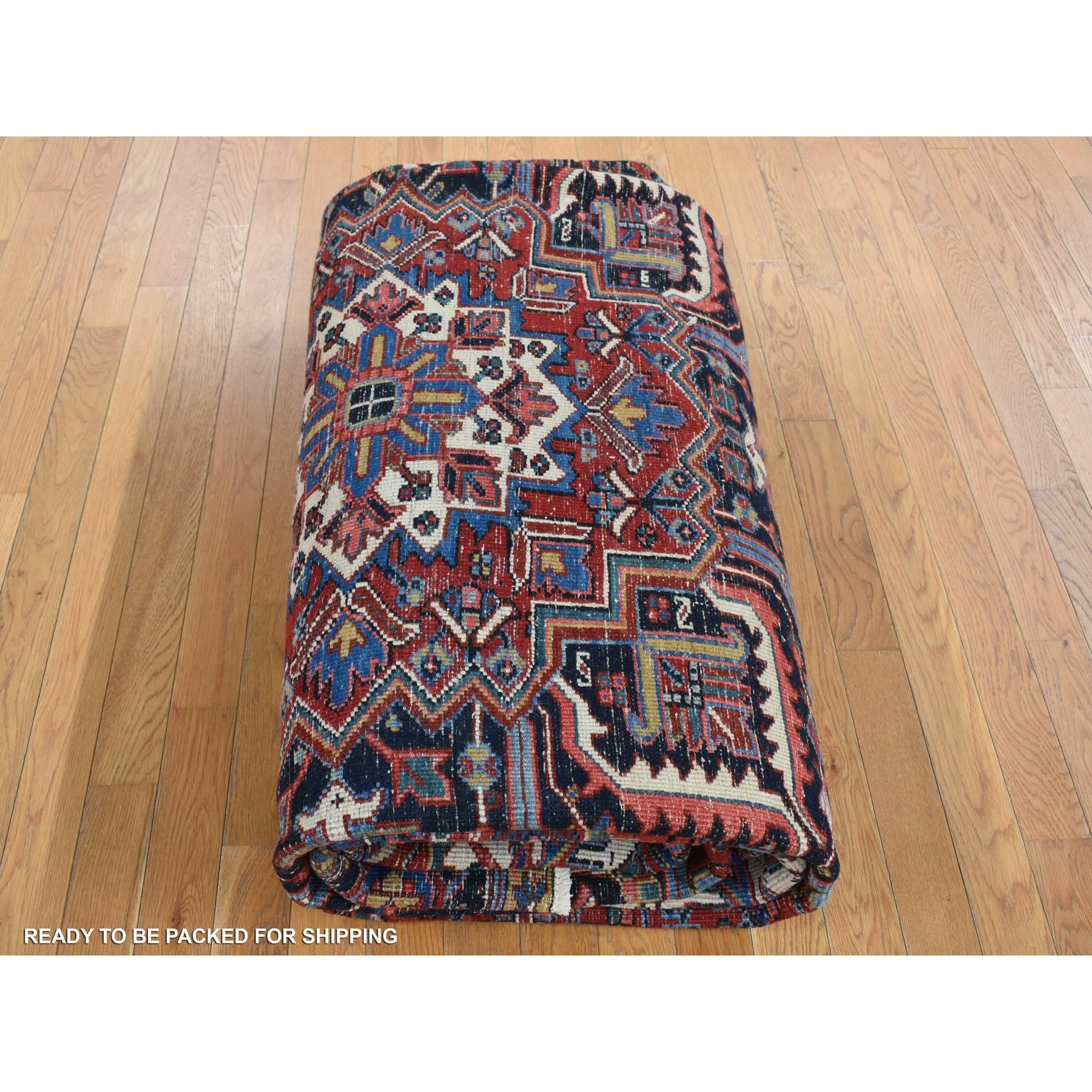 Barn Red Antique Persian Heriz Slight Wear Pure Wool Hand Knotted Cleaned Rug For Sale 3