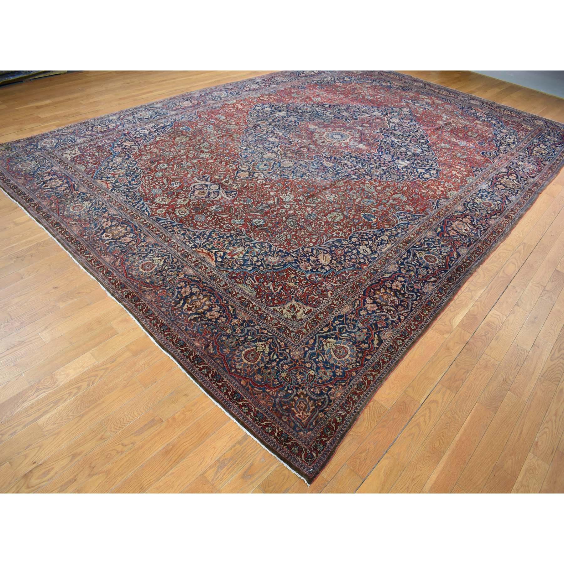 Medieval Barn Red Antique Persian Kashan Debir Hand Knotted Pure Wool Clean Oversized Rug For Sale