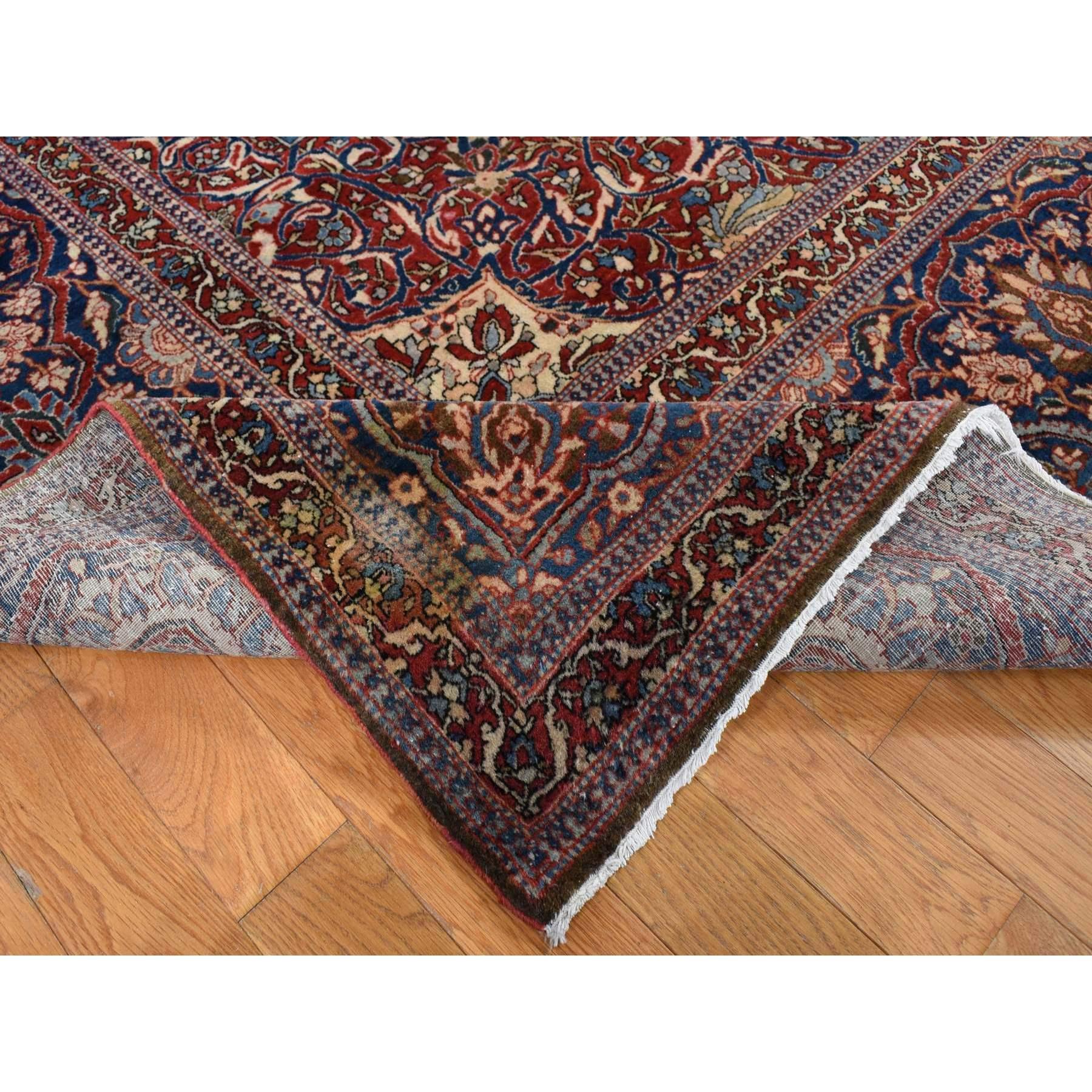 Barn Red Antique Persian Kashan Debir Hand Knotted Pure Wool Clean Oversized Rug In Good Condition For Sale In Carlstadt, NJ