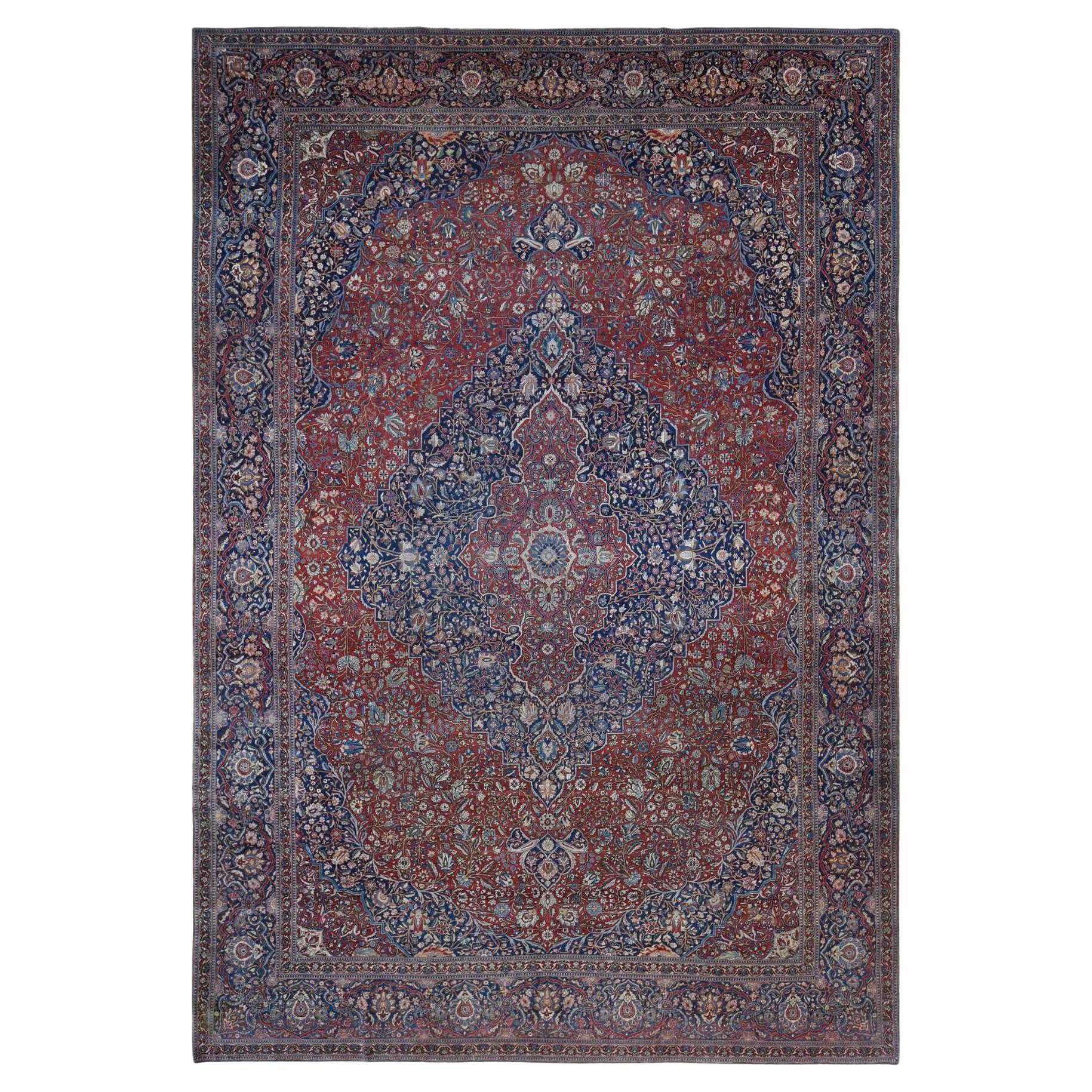 Barn Red Antique Persian Kashan Debir Hand Knotted Pure Wool Clean Oversized Rug For Sale