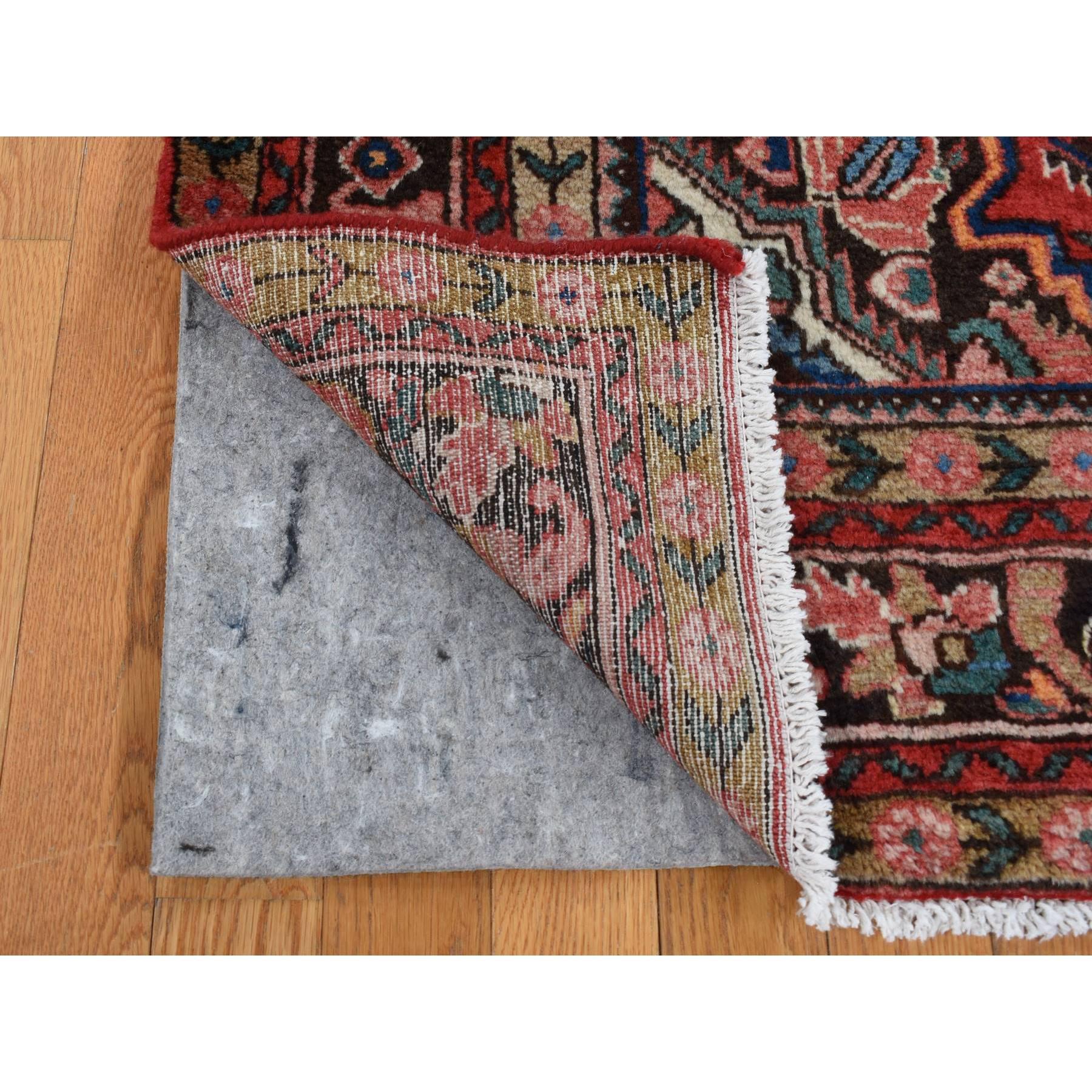 Hand-Knotted Barn Red Vintage Persian Hamadan Center Medallion Pure Wool Hand Knotted Rug