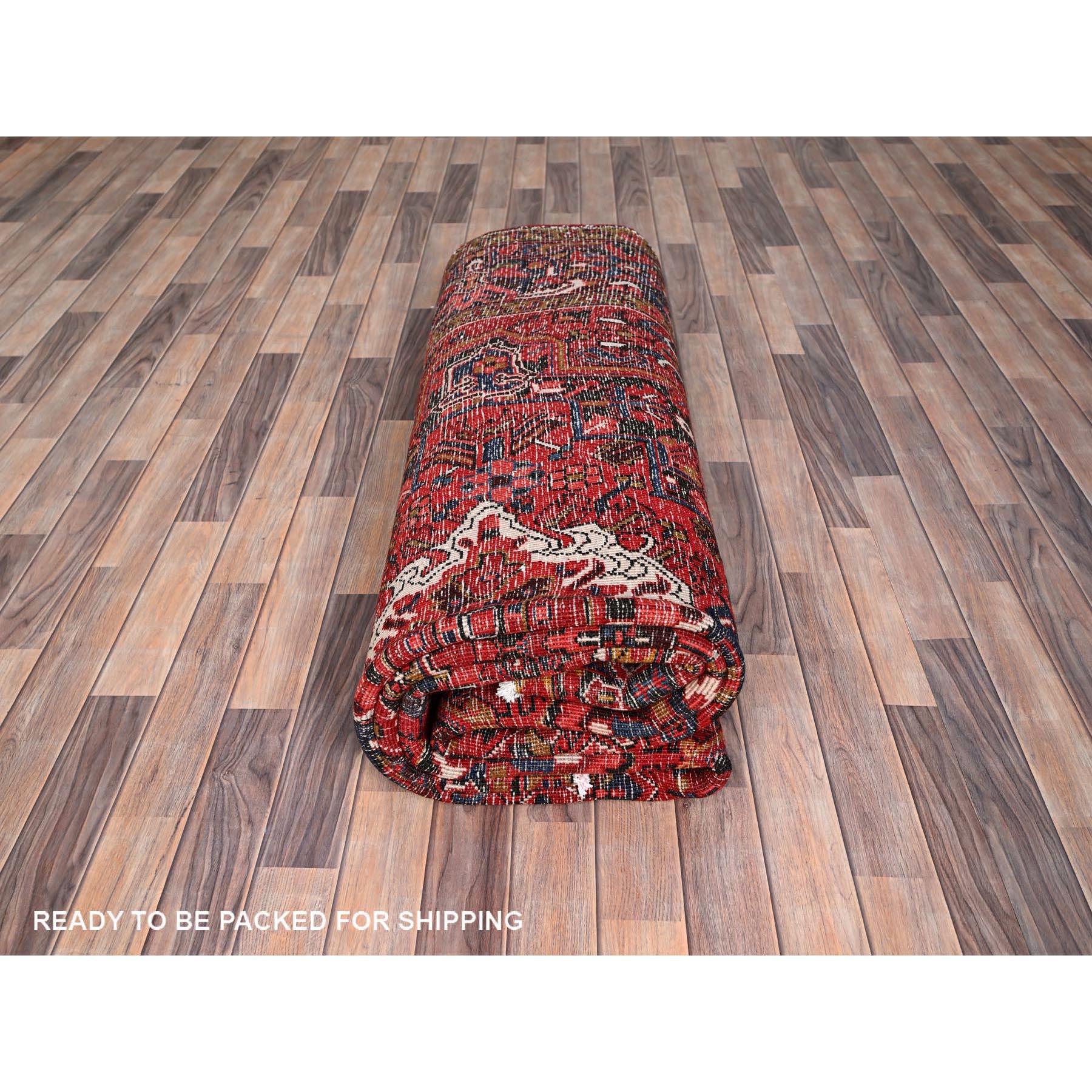 Barn Red Vintage Persian Heriz Good Cond Rustic Look Worn Wool Hand Knotted Rug For Sale 5