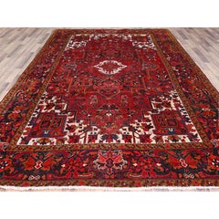 Barn Red Vintage Zoroastrian Heris Rustic Look Worn Down Wool Hand Knotted Rug