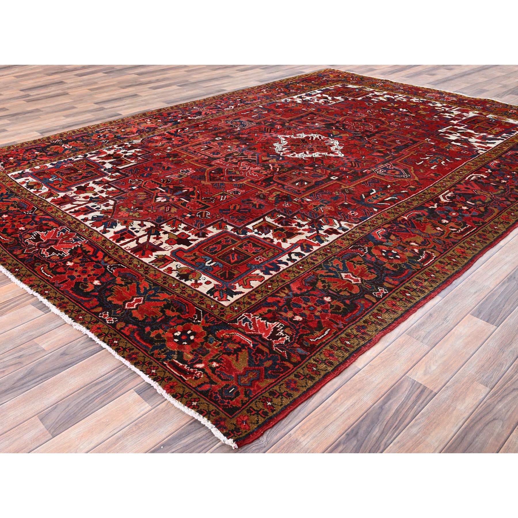Barn Red Vintage Persian Heriz Good Cond Rustic Look Worn Wool Hand Knotted Rug In Good Condition For Sale In Carlstadt, NJ