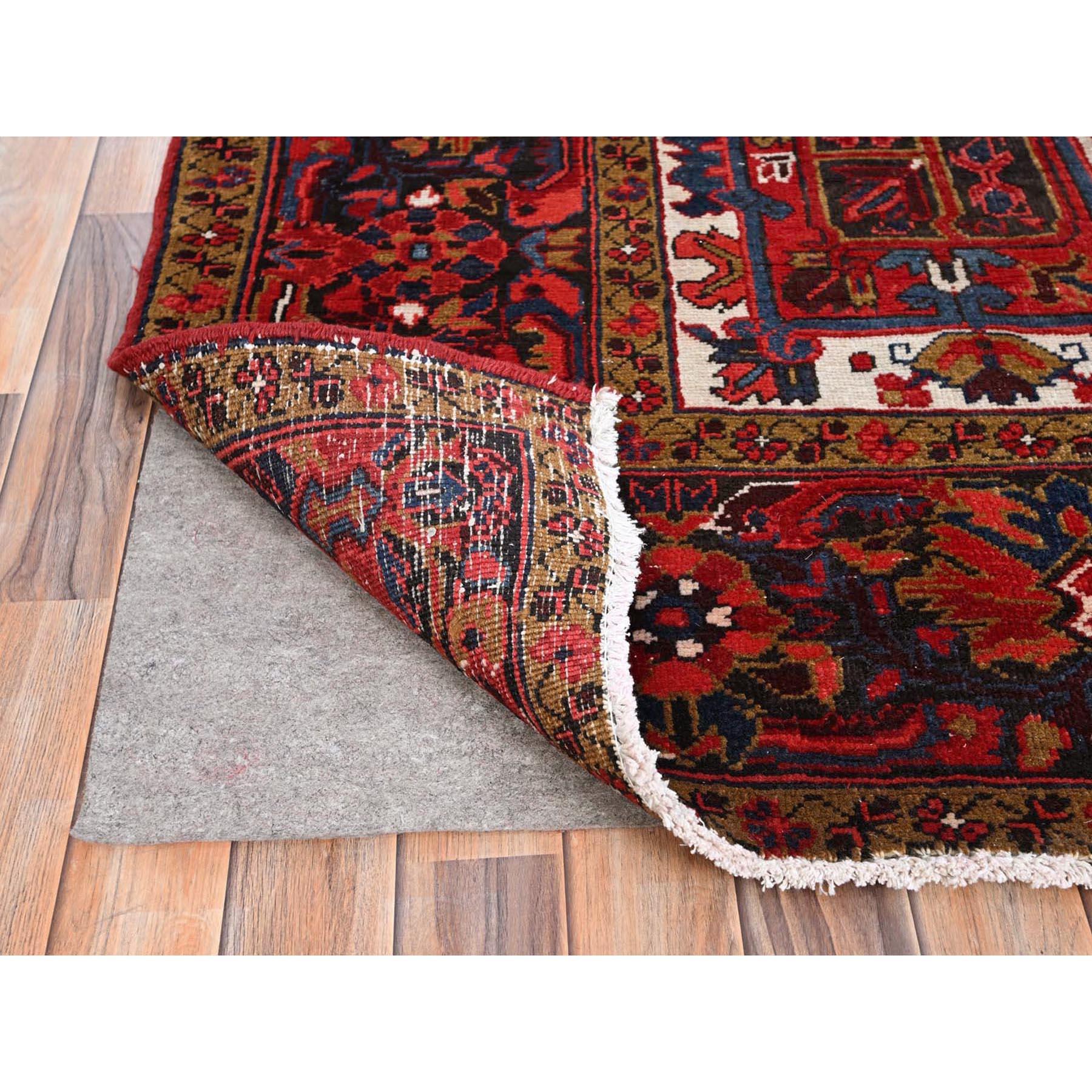 Mid-20th Century Barn Red Vintage Persian Heriz Good Cond Rustic Look Worn Wool Hand Knotted Rug For Sale