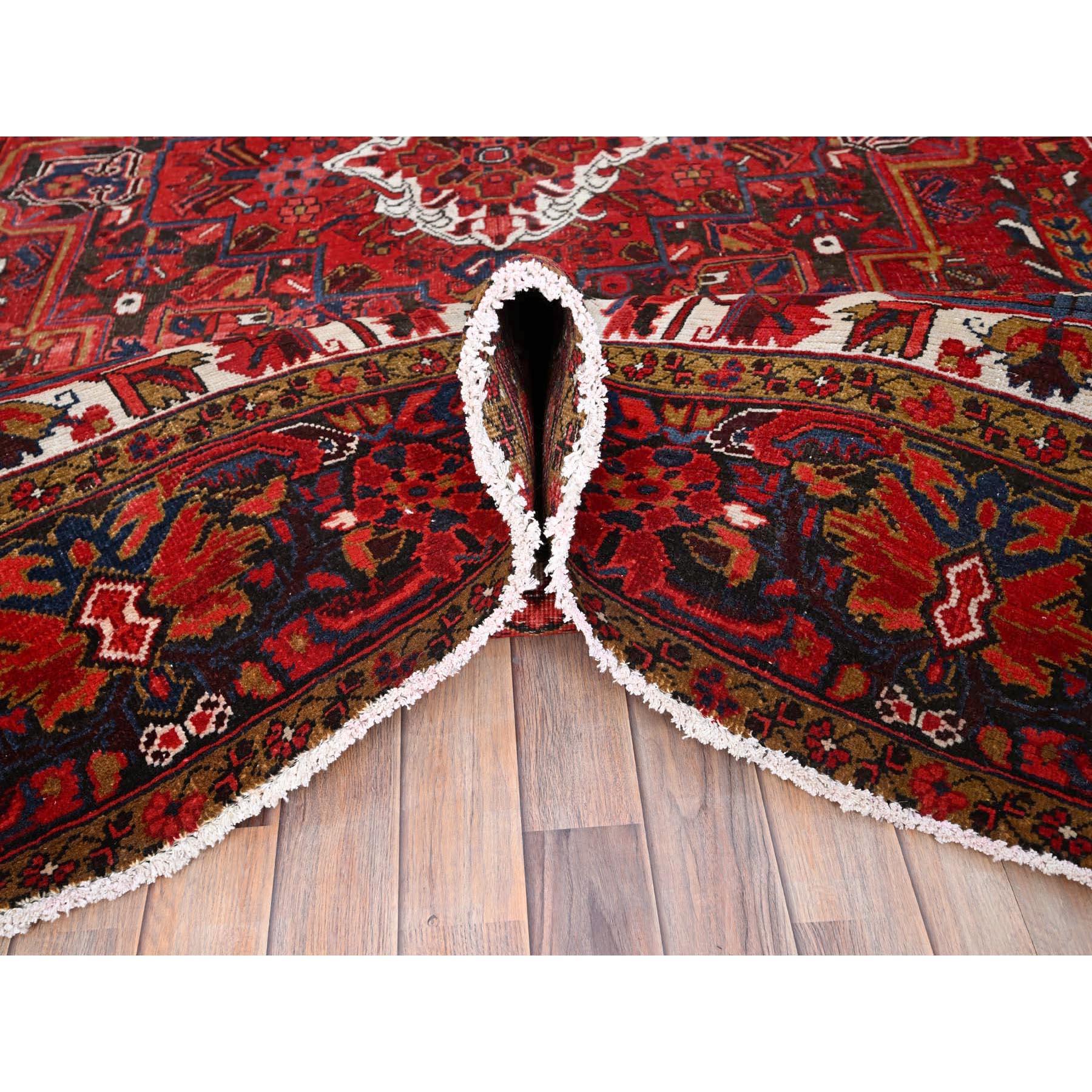 Barn Red Vintage Persian Heriz Good Cond Rustic Look Worn Wool Hand Knotted Rug For Sale 1