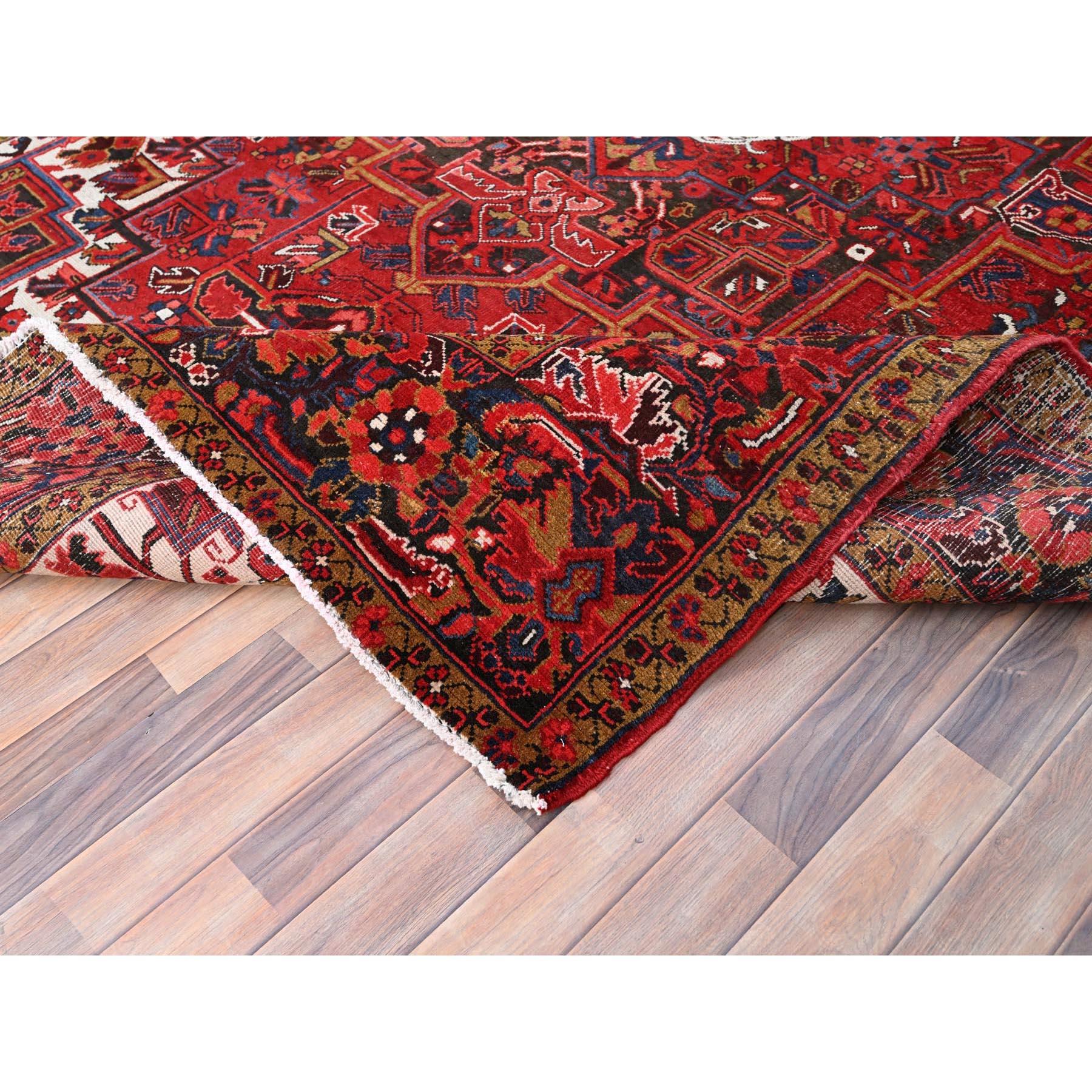 Barn Red Vintage Persian Heriz Good Cond Rustic Look Worn Wool Hand Knotted Rug For Sale 2